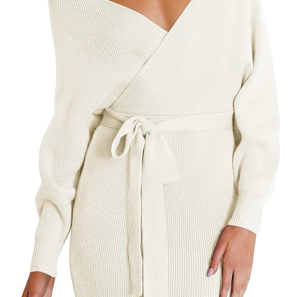 Cream Knit Wrap Dress
